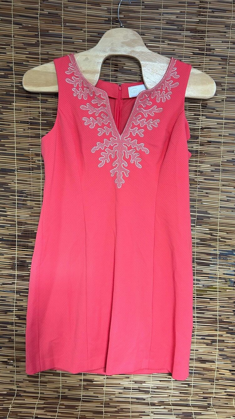 Pappagallo Size 18 Coral Dress Gold Embroidery